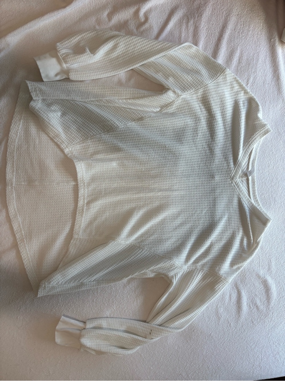 Women’s White Waffle-Knit Long Sleeve Top